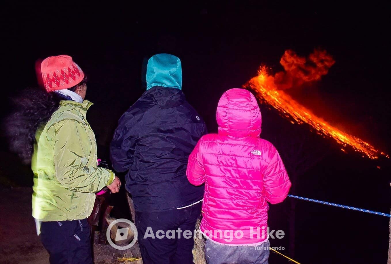 Volcán de Fuego erupting at night seen from Acatenango