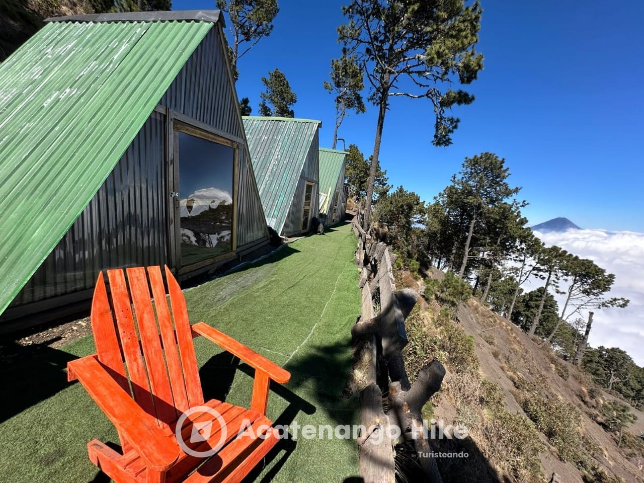 A-frame cabins at the Acatenango base camp